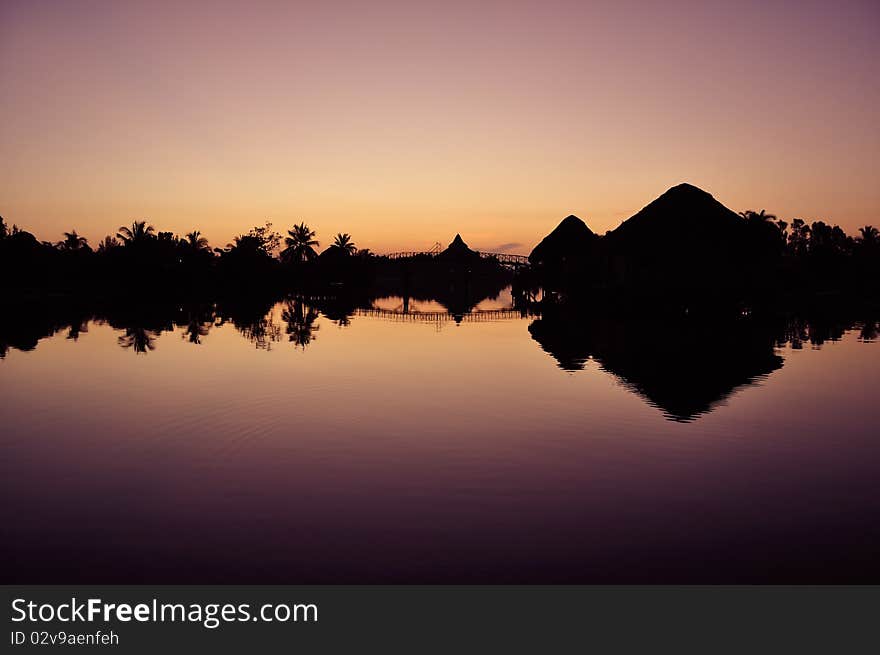 Sunrise at Villa Guamà lagoon, Cuba