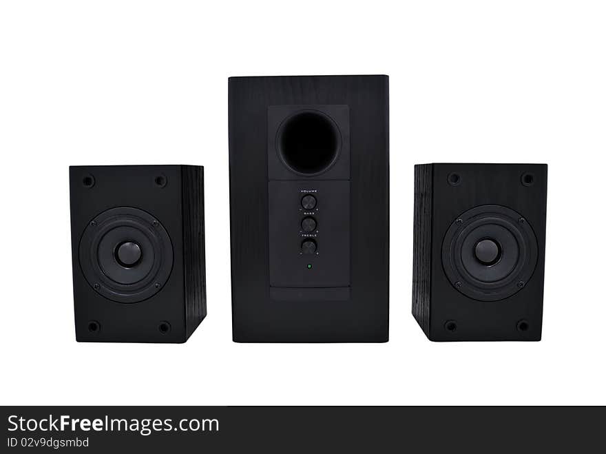 2.1 computer speakers on a white background