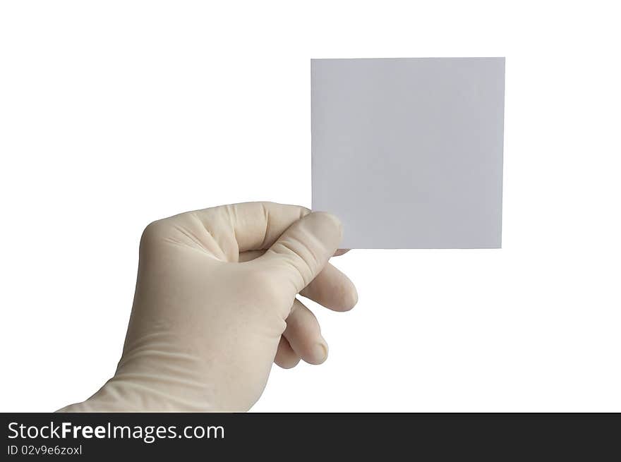 Paper in the hand on white background.