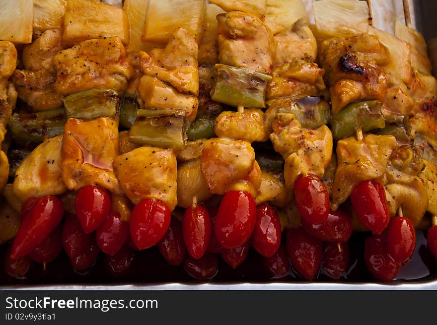 Pork barbecue on the tray.