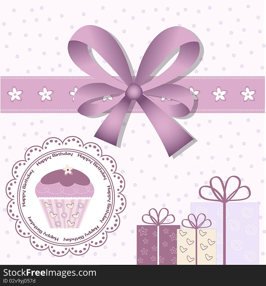 Vector birthday card with cake for children. Vector birthday card with cake for children