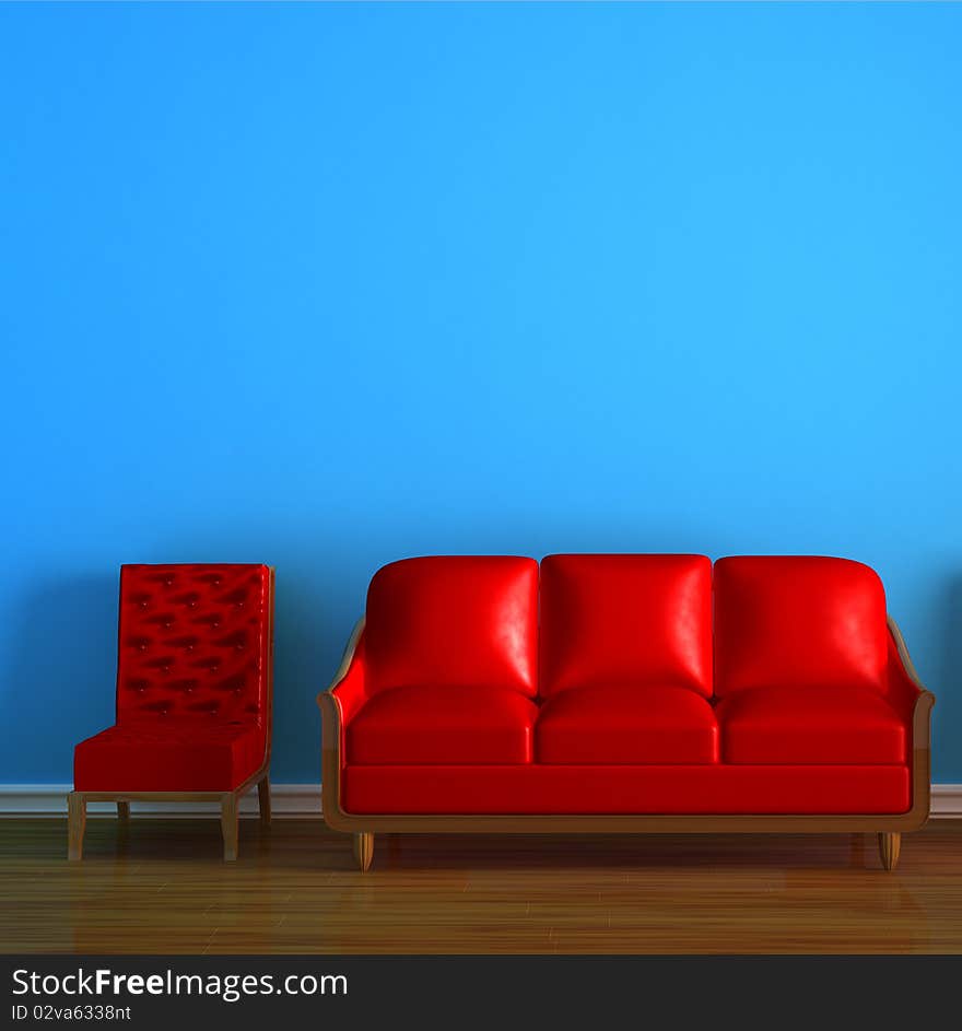 Red couch and chair