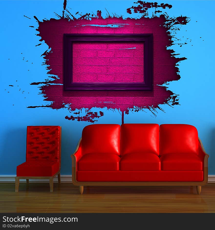 Red Couch And Chair With Pink Splash Hole