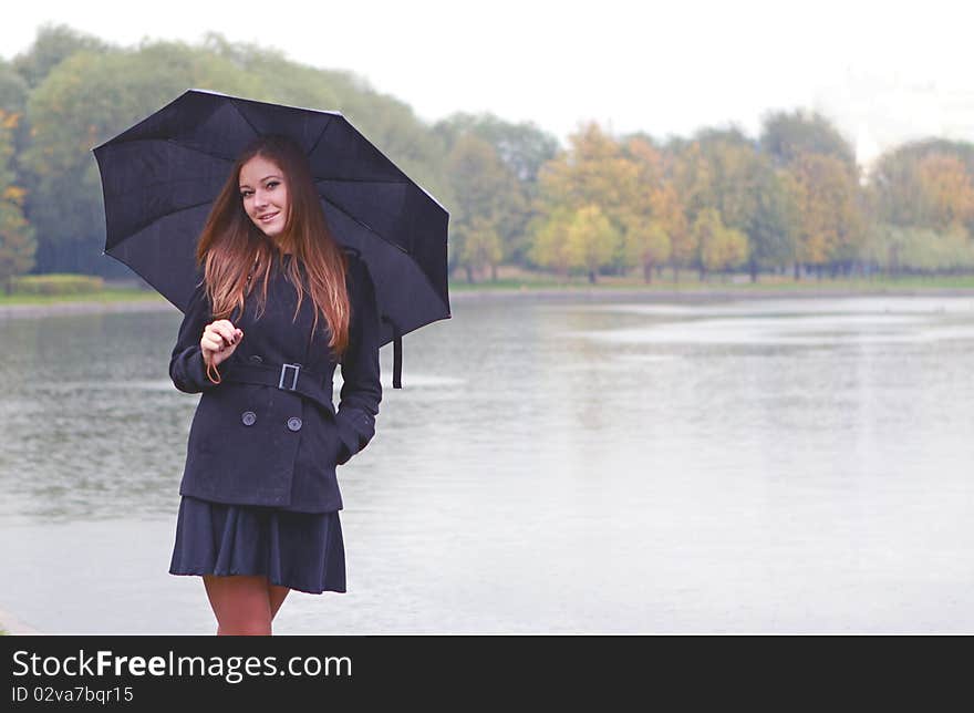 Golden Russian autumn with a beautiful happy girl. Golden Russian autumn with a beautiful happy girl