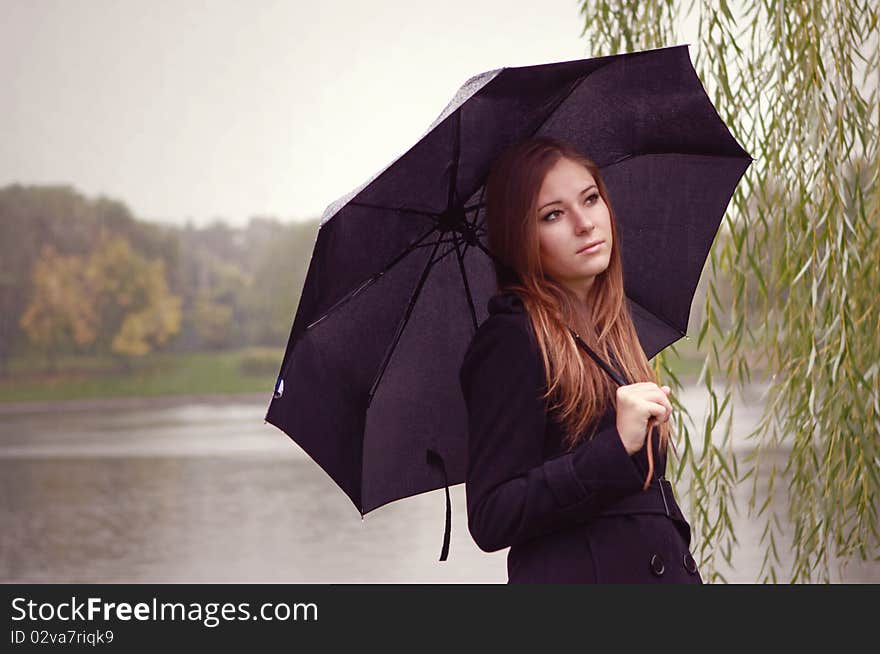 Golden Russian autumn with a beautiful happy girl. Golden Russian autumn with a beautiful happy girl