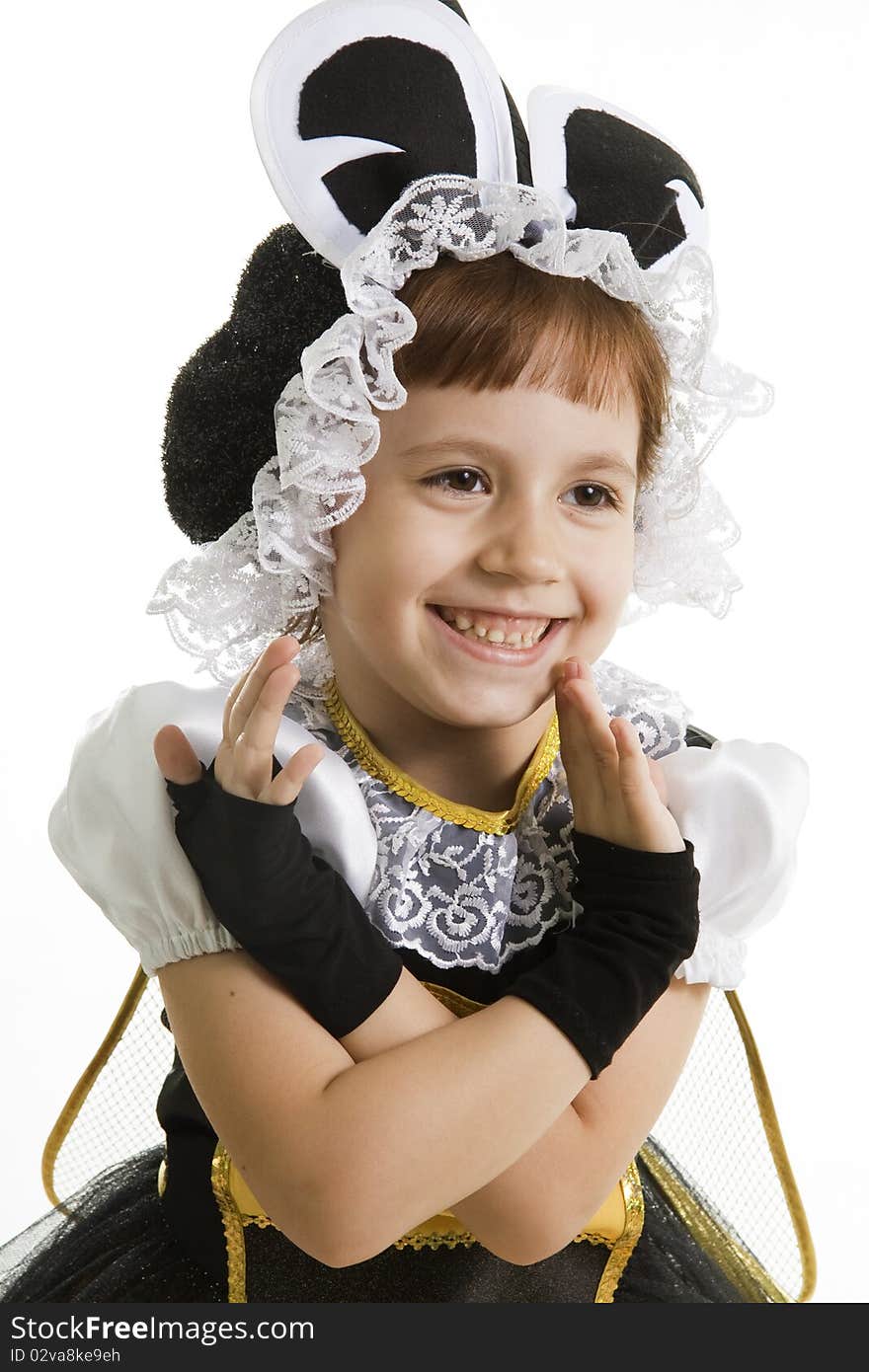 Small girl is bee costume