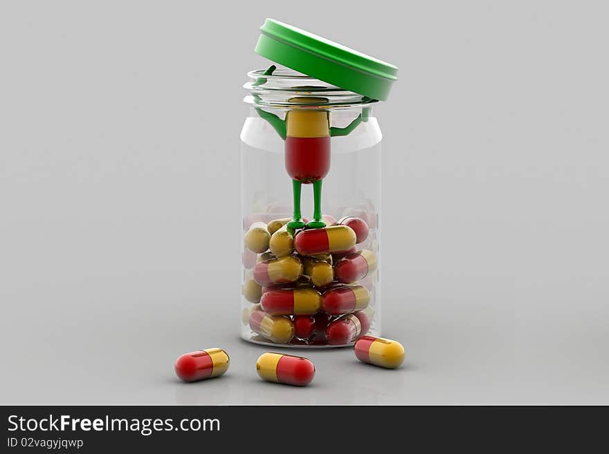 Pills and bottle,3d rendered illustration