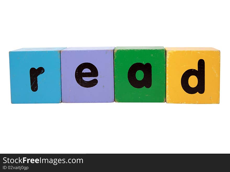 Toy letters that spell read against a white background with clipping path. Toy letters that spell read against a white background with clipping path