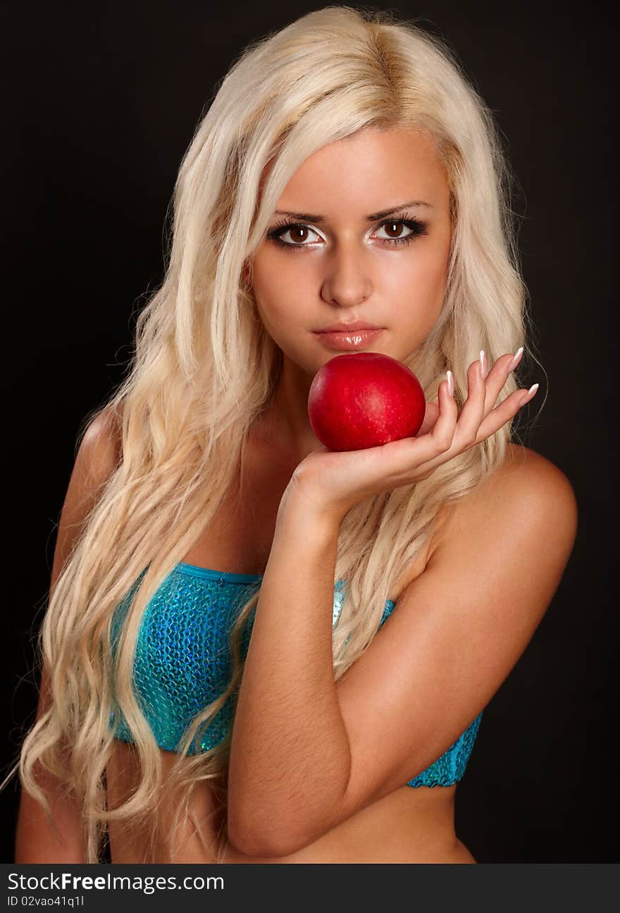 Photo beauty girl with apple