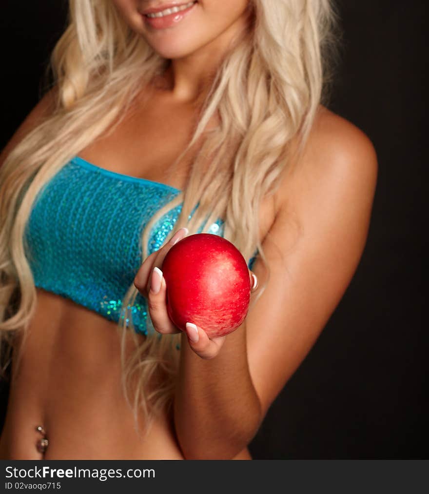 Photo beauty girl with apple