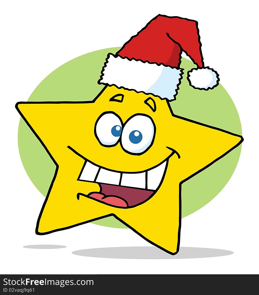 Happy Christmas Star Cartoon Character Smiling