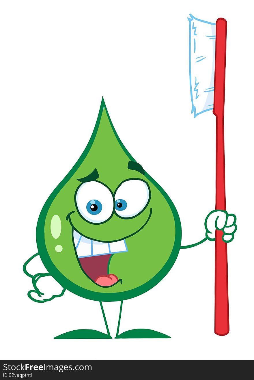 Green Toothpaste Character Holding A Toothbrush