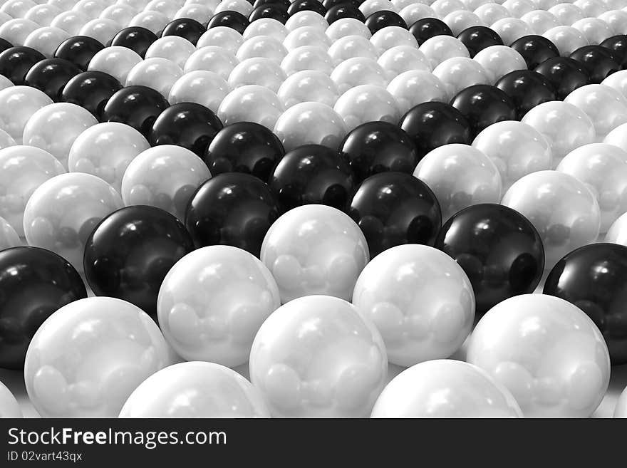 High quality 3D render of white and black patterned 3D balls