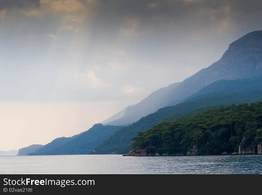 Blue mountains and bad weather in a Gokova Gulf