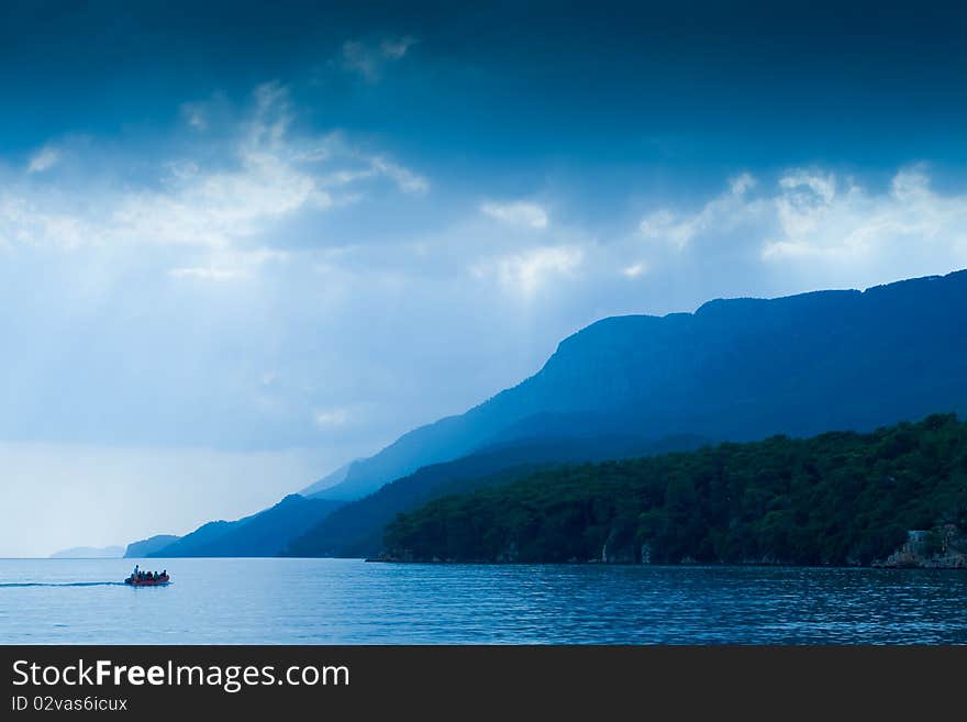 Blue mountains and bad weather in a Gokova Gulf