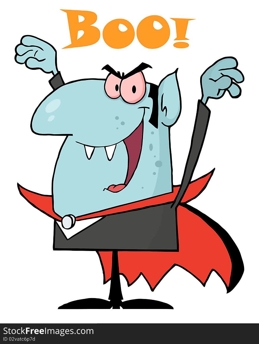 Blue vampire yelling boo and holding up his arms. Blue vampire yelling boo and holding up his arms