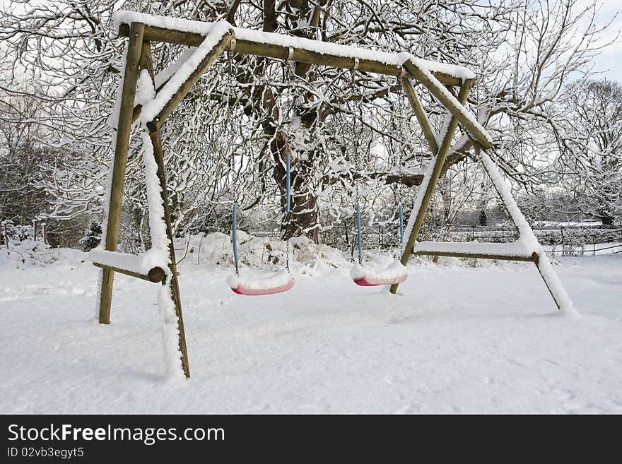 Garden covered in deep snow