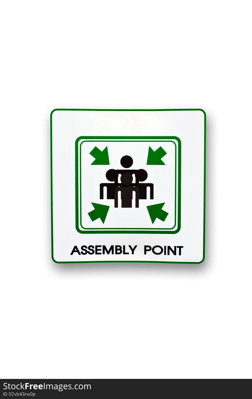 Assembly point sign isolate on white background