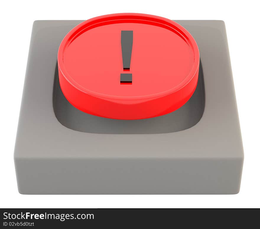 Red button with exclamation isolated on white background. Red button with exclamation isolated on white background