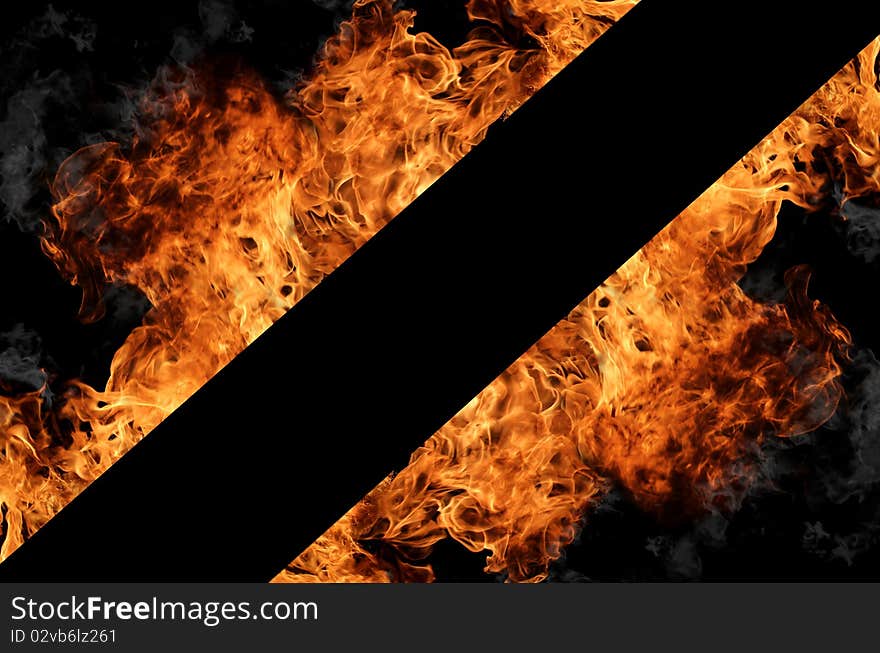 Collage with fire flames on black background with free space for your text. Collage with fire flames on black background with free space for your text