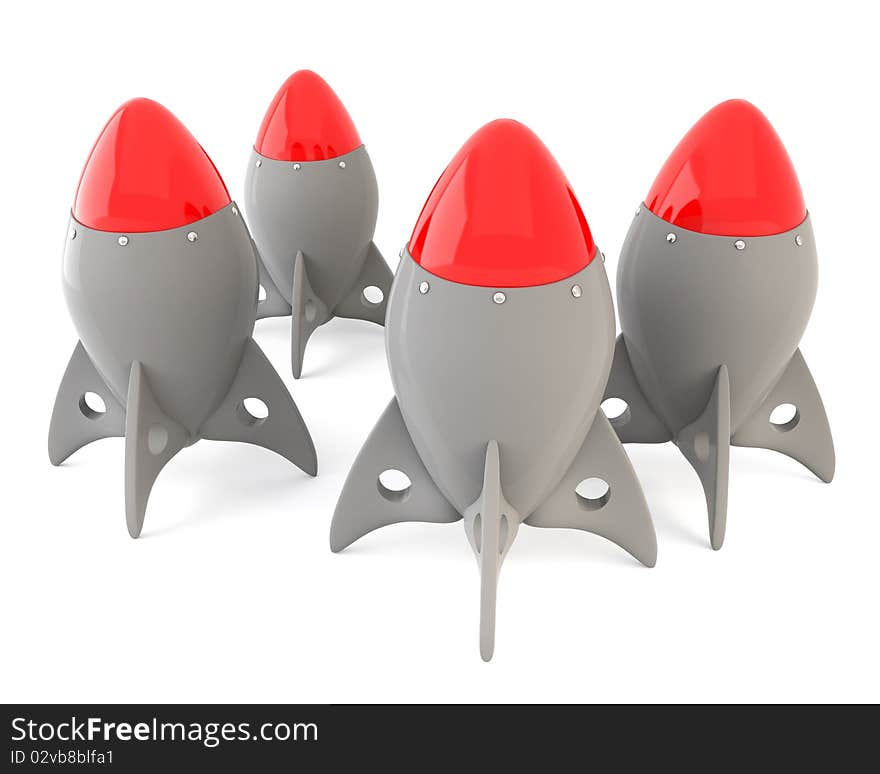 Cartoon rockets isolated on white background