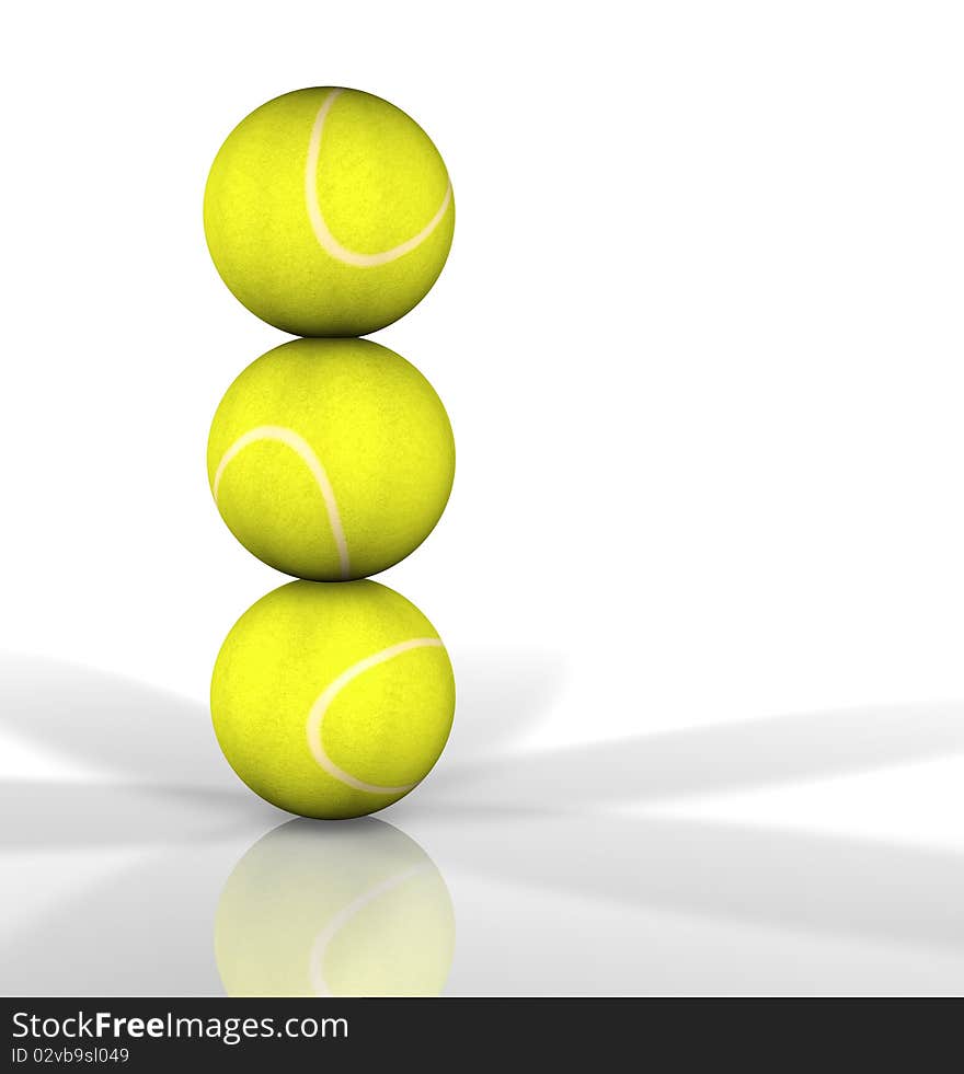 Still life with three tennis ball isolated in white background