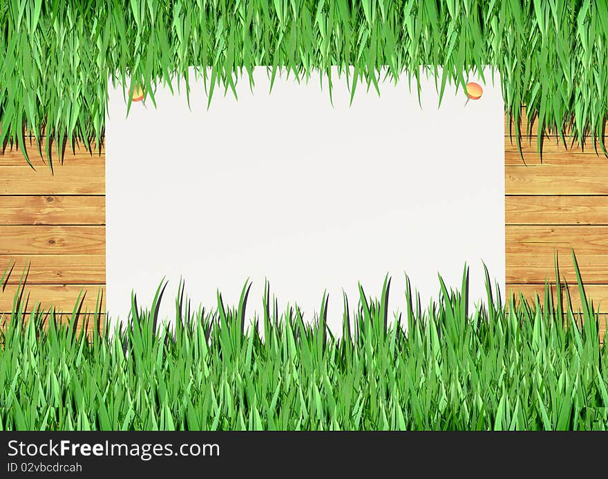 The Tear brown paper on green grass background. The Tear brown paper on green grass background