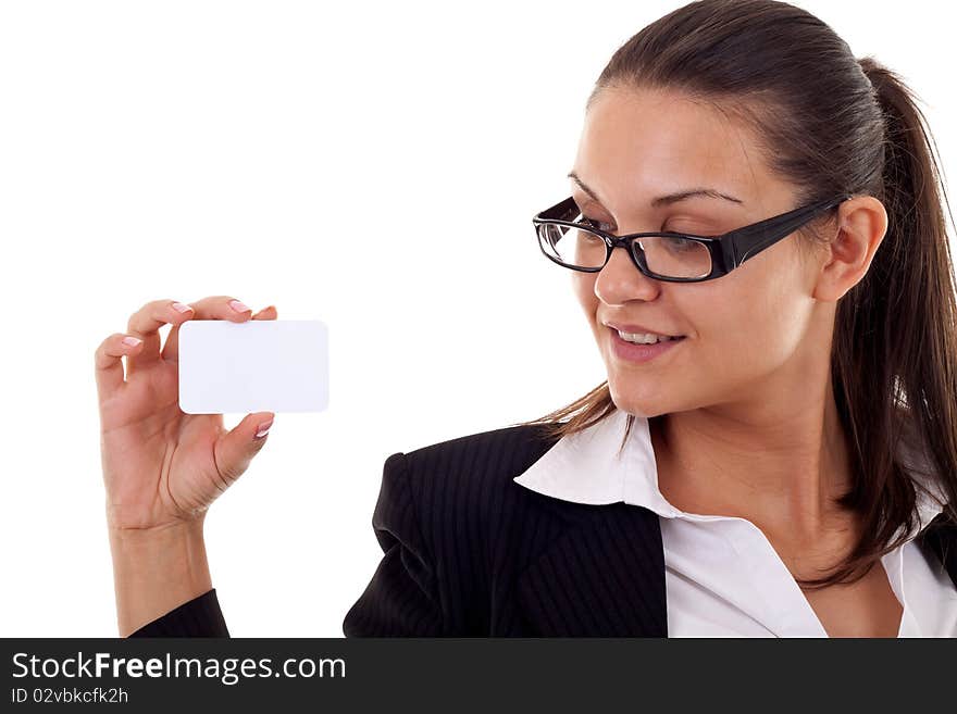 Businesswoman with card