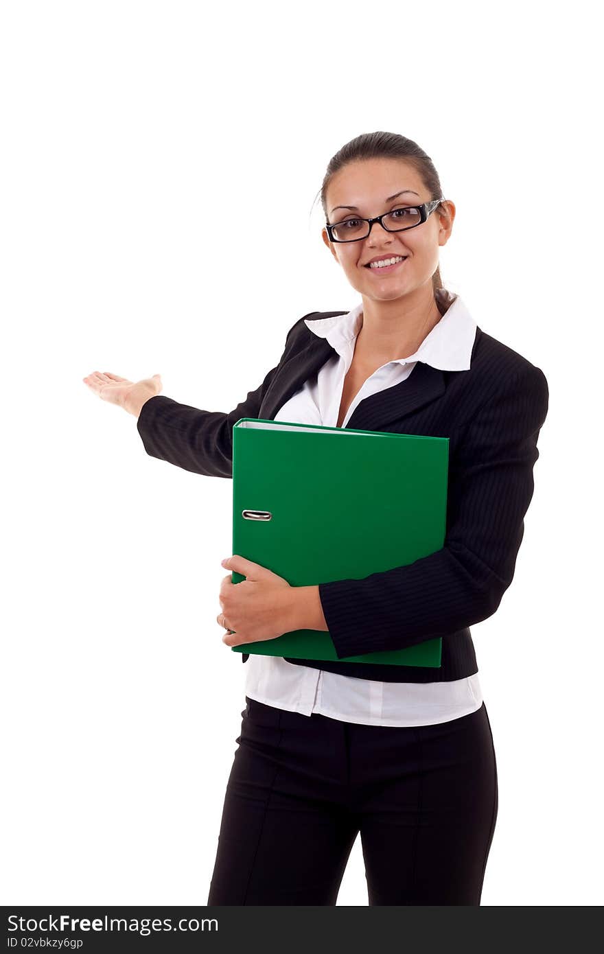 Woman With Folder Presenting