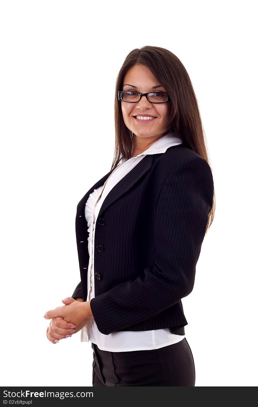 Portrait of smiling business woman, isolated on white