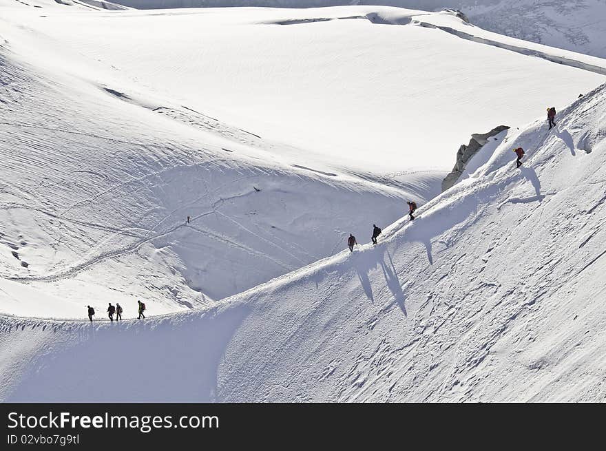 Since l 'Aiguille du Midi, 3842 meters, you can see the climbers down the mountain ridge