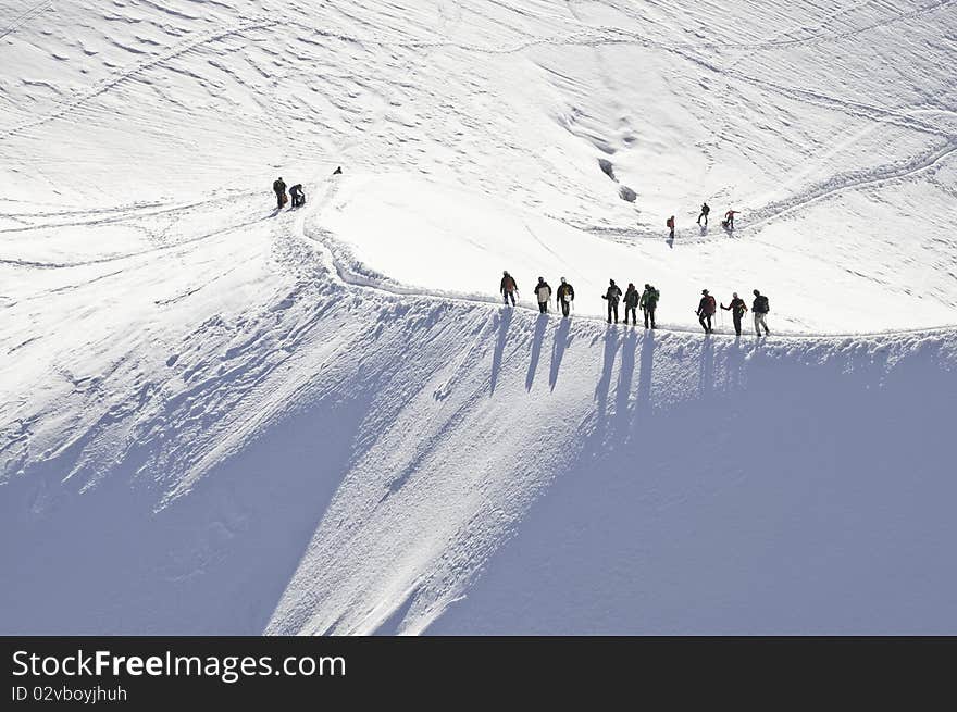 Since l 'Aiguille du Midi, 3842 meters, you can see the climbers down the mountain ridge