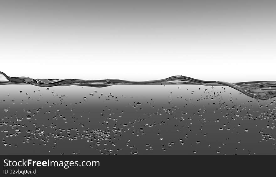 3D illustration of an waterfront cut view with bubbles and sparkle. 3D illustration of an waterfront cut view with bubbles and sparkle.