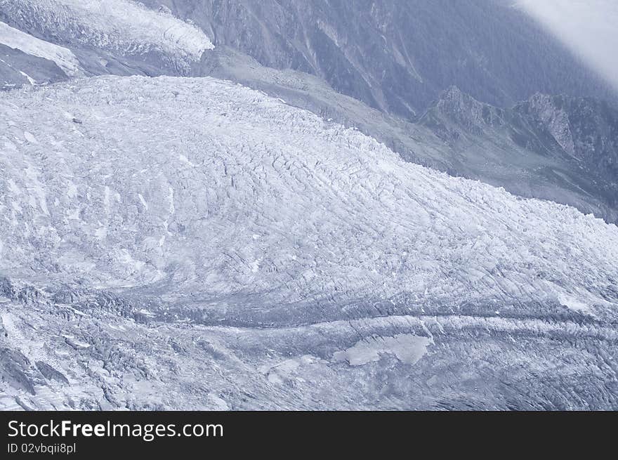 On the slopes of Mont-Blanc, you can see the Glacier des Bossons