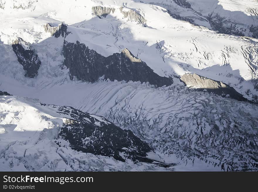 On the slopes of Mont-Blanc, you can see the Glacier des Bossons