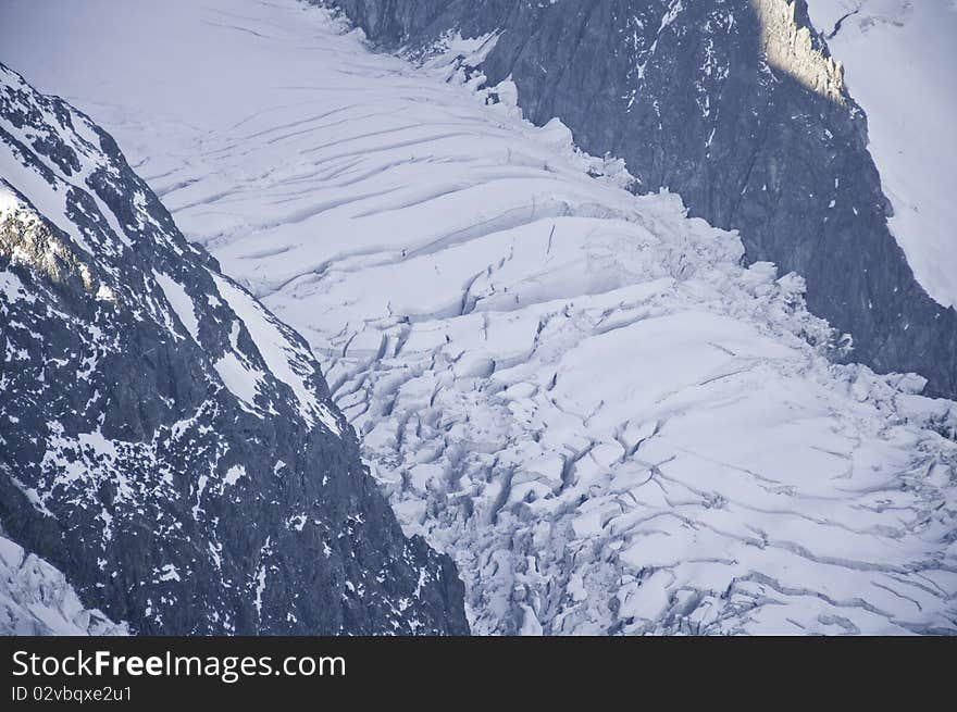 On the slopes of Mont-Blanc, you can see the Glacier des Bossons