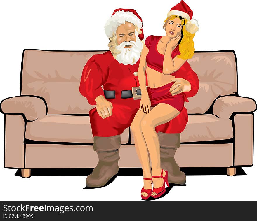 Santa claus and sexy santa helper