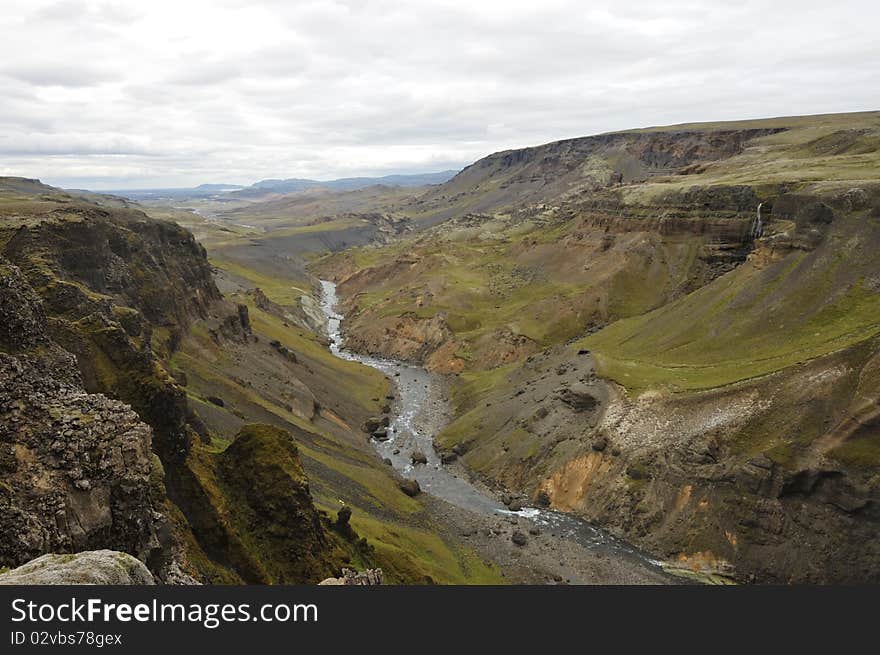 Fossa river gorge near Haifoss waterfall (122m) in Iceland. Fossa river gorge near Haifoss waterfall (122m) in Iceland.