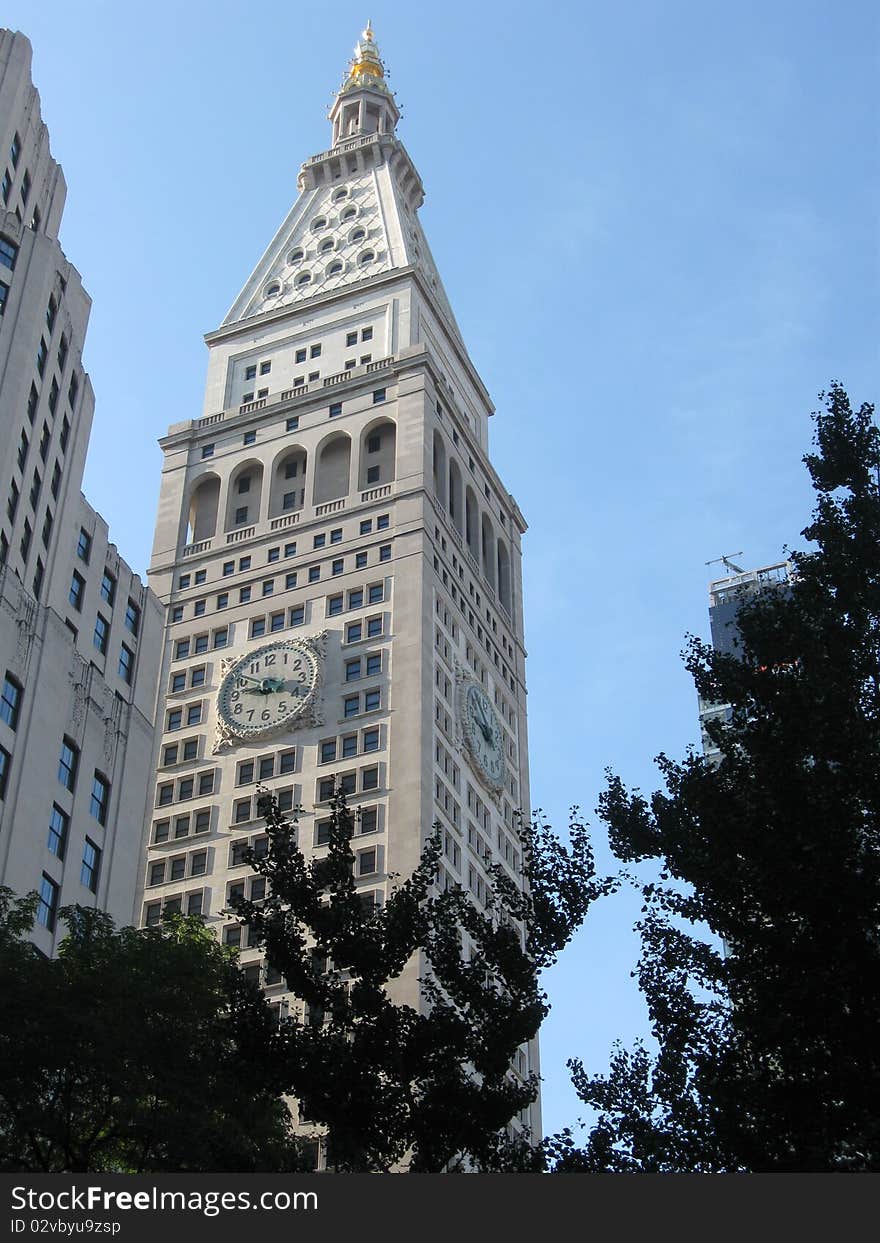 Tall clock tower building in New York City. Tall clock tower building in New York City.