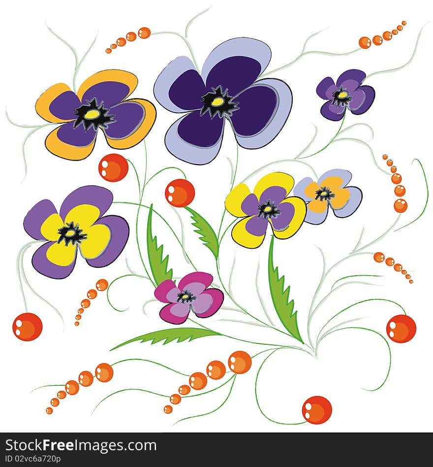 Background with varicolored  flowers and berries.