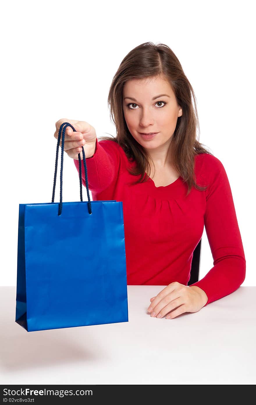 Women giving gift with white background