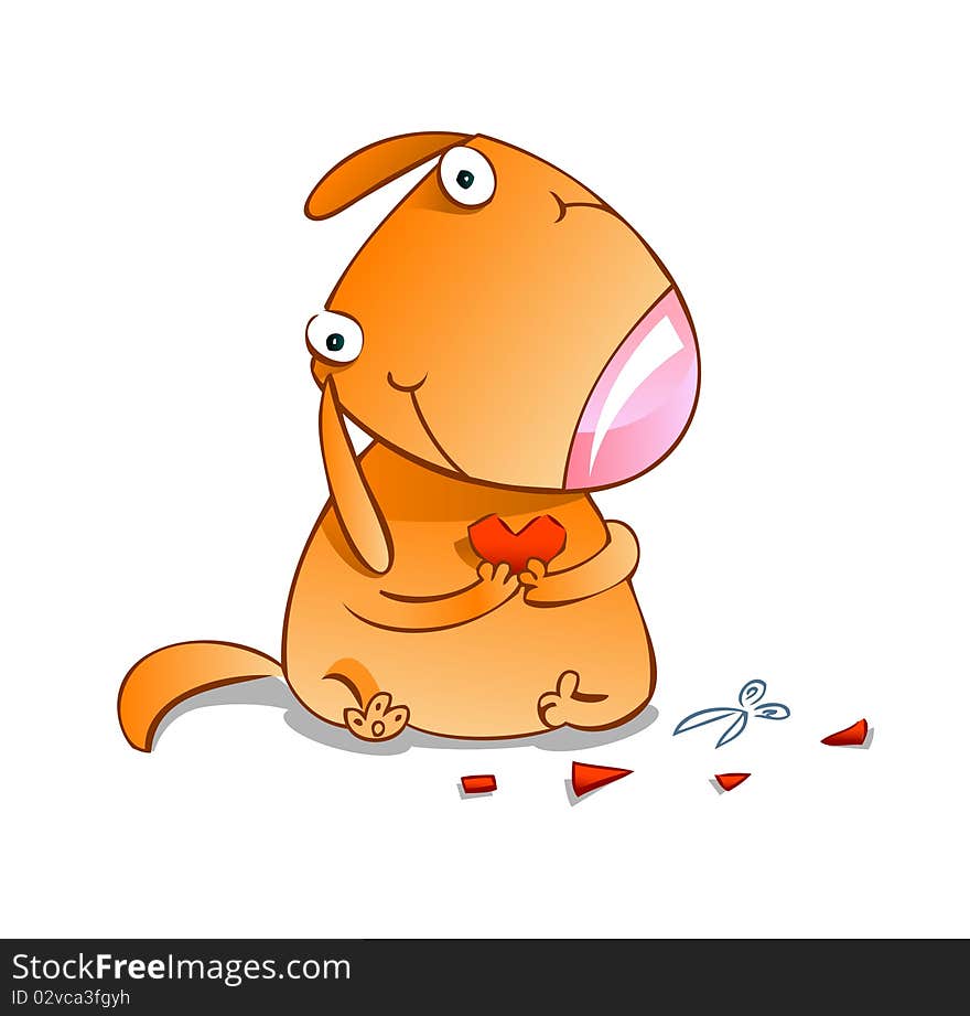 Vector illustration of cute dog with paper heart, may be used as greeting card. Vector illustration of cute dog with paper heart, may be used as greeting card