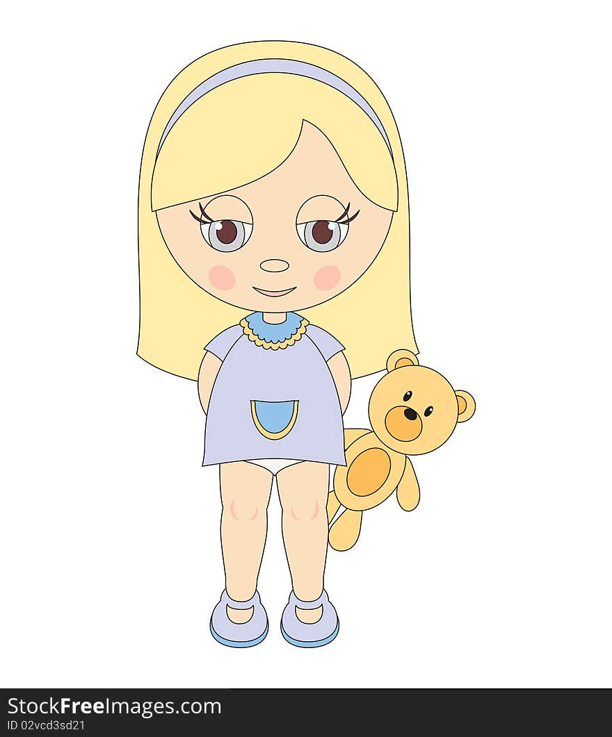 Illustration of little girl with teddy bear