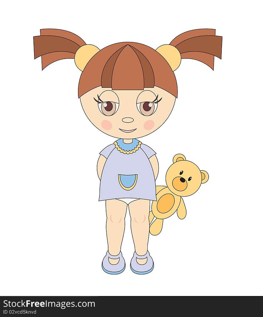 Illustration of little girl with teddy bear