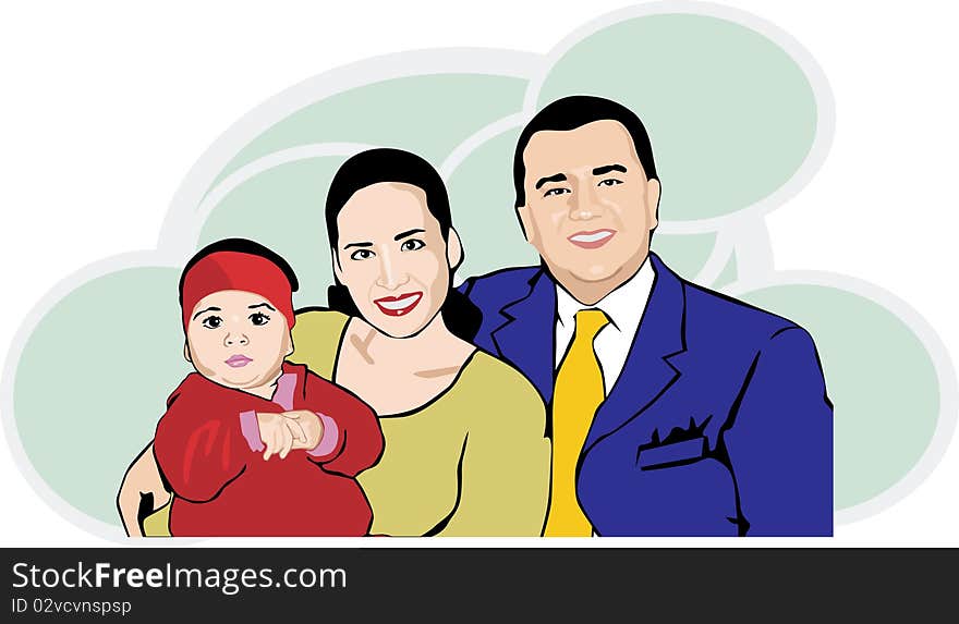 Three member hispanic family portrait