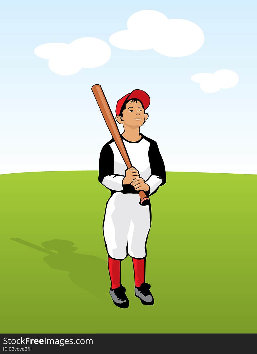 Color drawing of a boy holding a bat waiting for a pitch. Color drawing of a boy holding a bat waiting for a pitch.