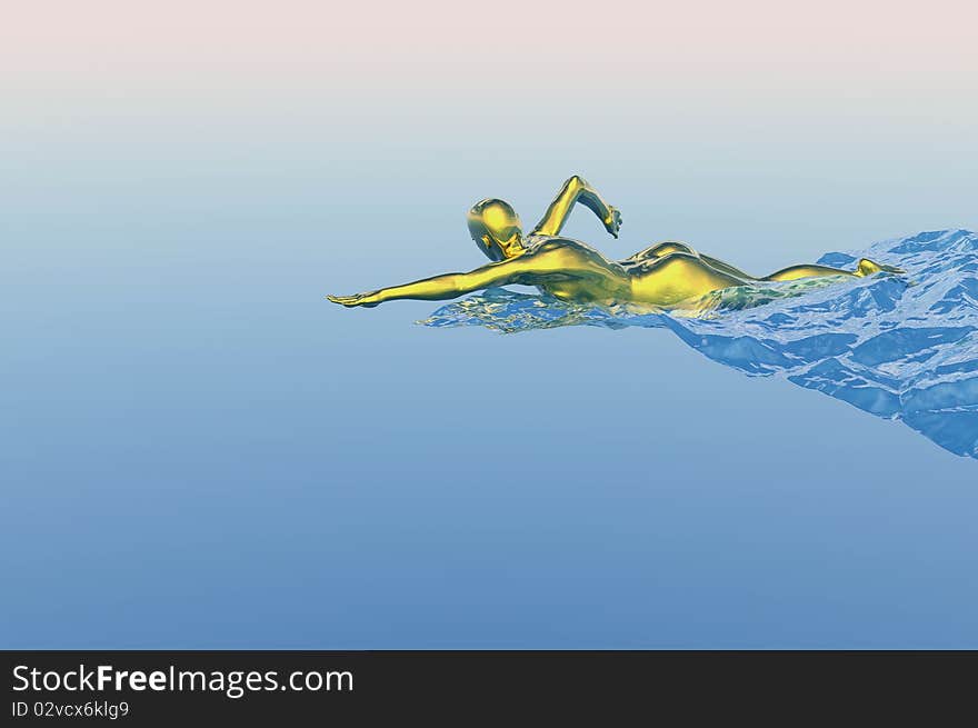 Games concept image of gold medal swimmer