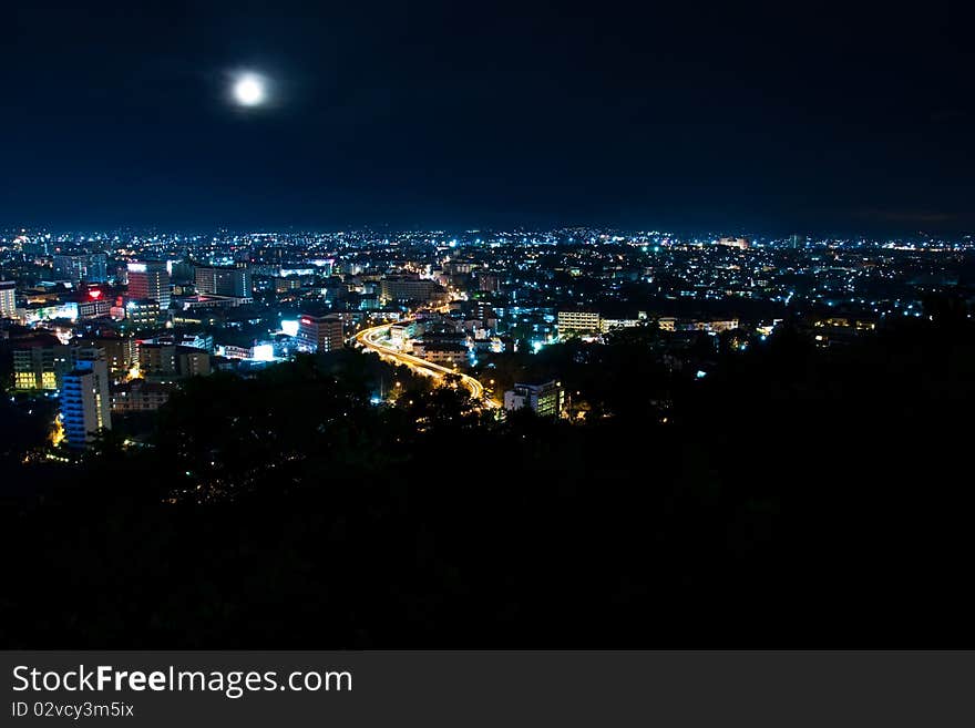 Top view of Pattaya in the night ,Thailand