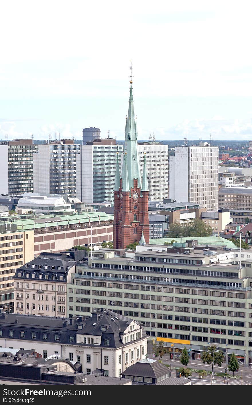 Aerial view of the Stockholm City Sweden form top of City Hall tower