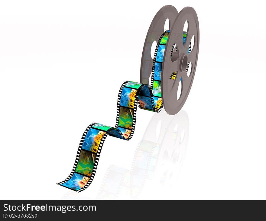 3d film rolls and reel with colour pictures (communication). 3d film rolls and reel with colour pictures (communication).